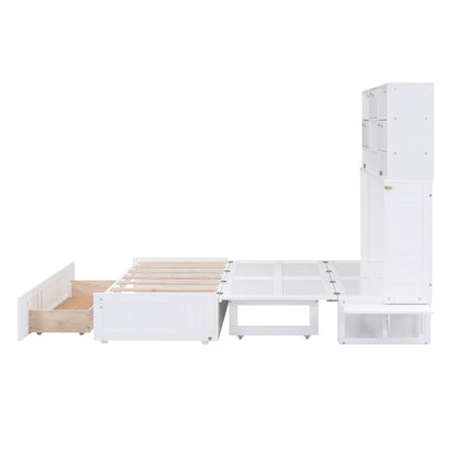 Queen Murphy Bed with Bookcase Storage – White
