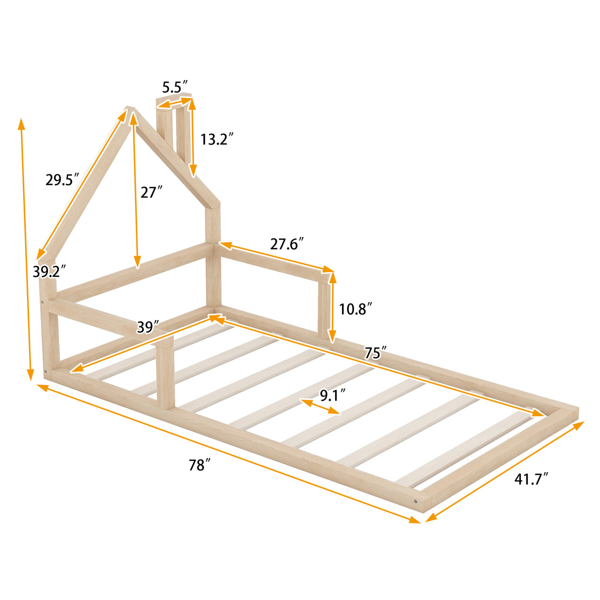 Twin Platform Bed with House Headboard Natural