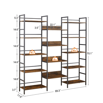 Rustic Triple Bookshelf Industrial Brown