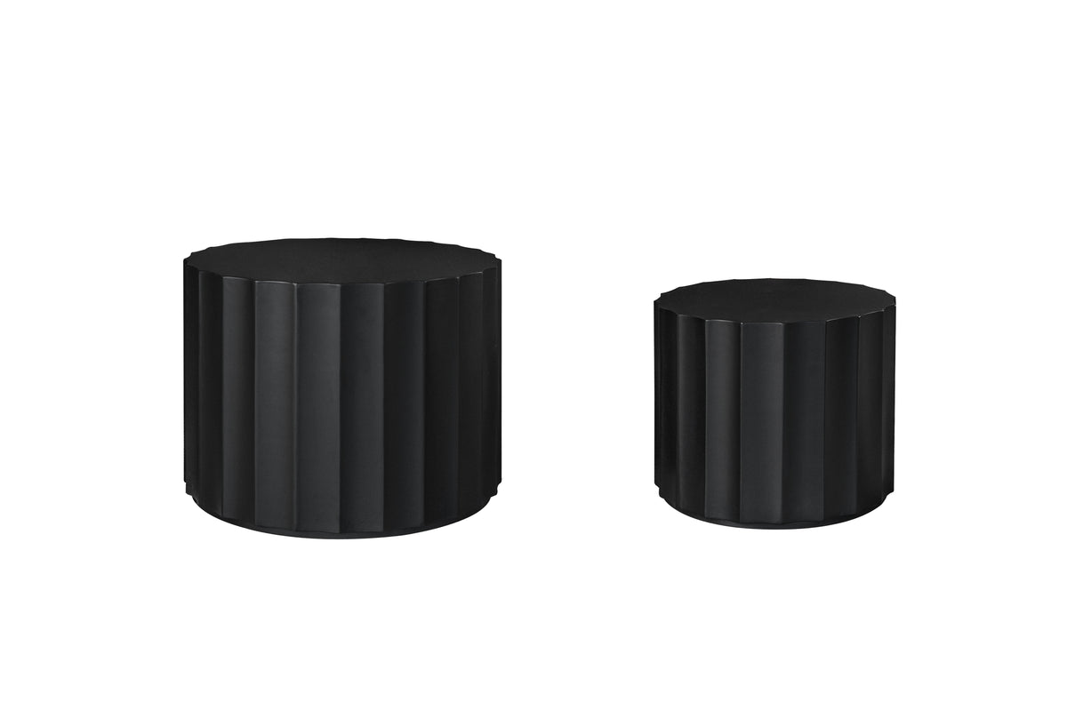 Black 2-Piece Round Nesting Coffee Table Set – Modern MDF with Lacquered Finish