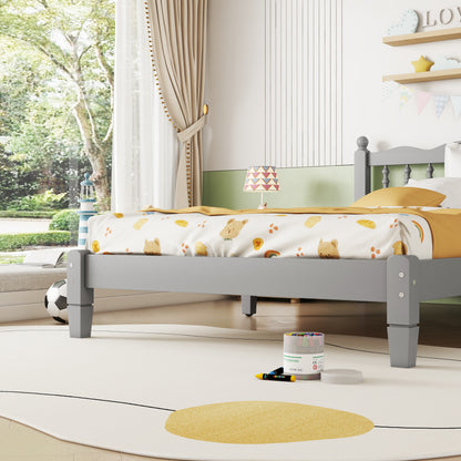 Twin Platform Bed with Slatted Headboard Gray