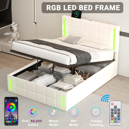 Full Hydraulic Storage Bed – White Finish