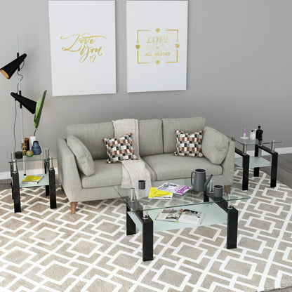 Glass Coffee Table Set (2 pcs) – Black Frame