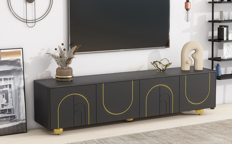 Modern TV Stand with Cabinets Walnut