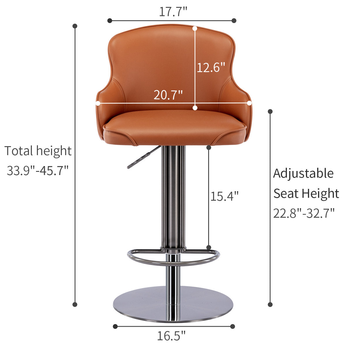 Modern Leather Bar Chair Adjustable Brown