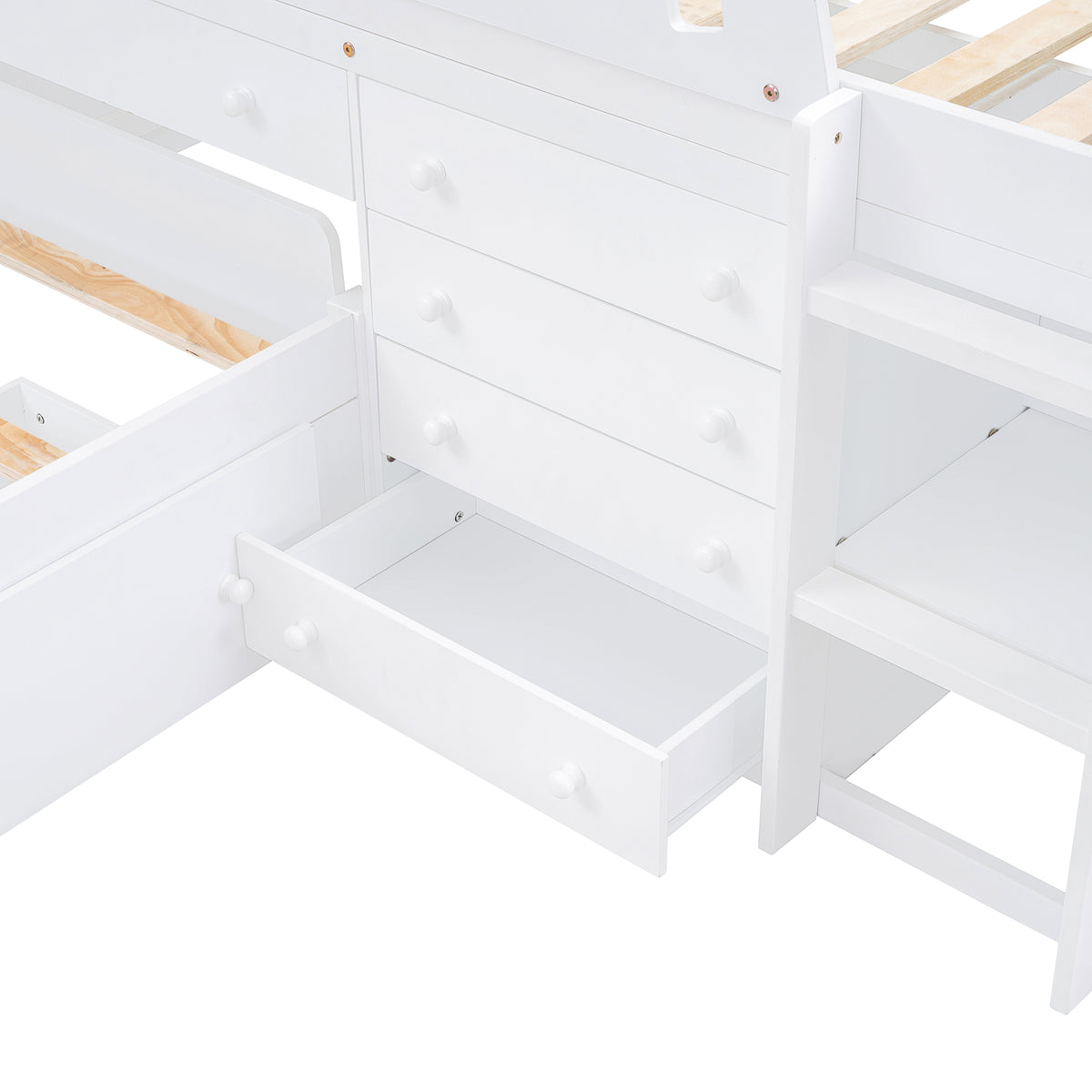 L-Shaped Twin Loft Bed with Storage White