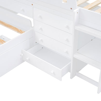 L-Shaped Twin Loft Bed with Storage White