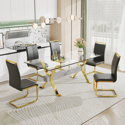 Glass Dining Table with Gold Metal Legs