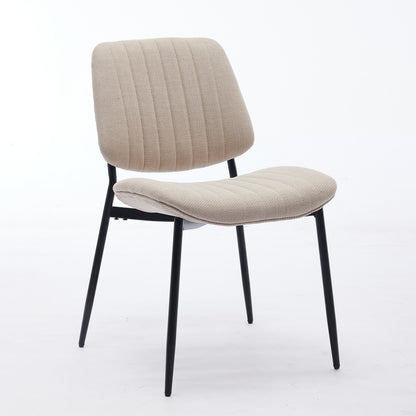 Beige 2-Piece Linen Dining Chair Set – Modern Retro Bentwood Back with Metal Legs