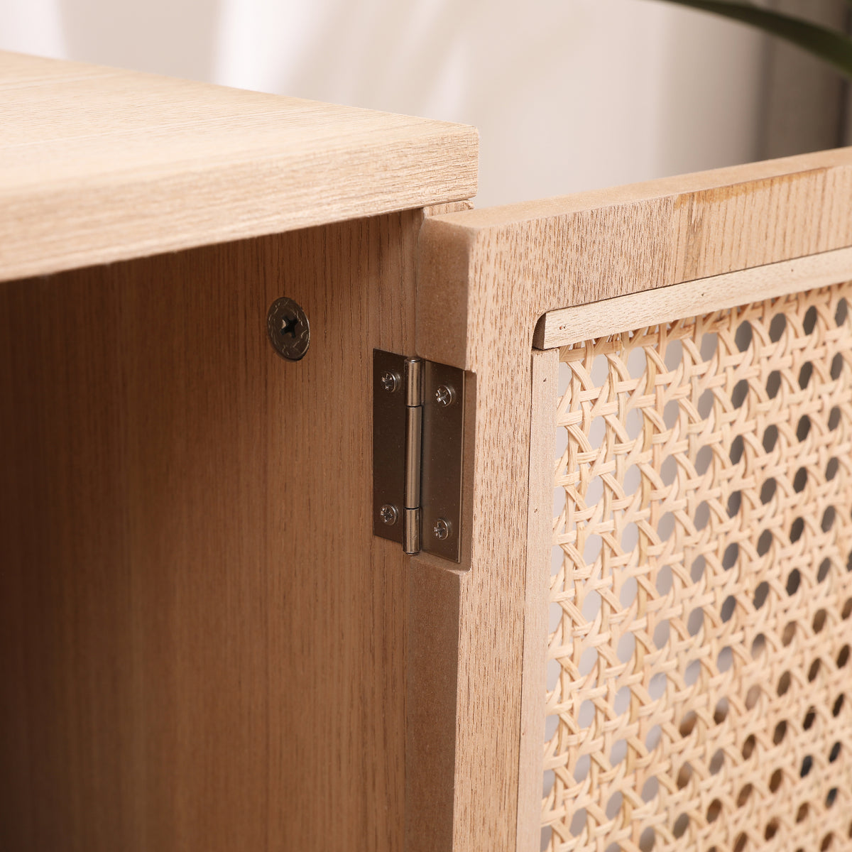 Boho Rattan TV Console – Natural Oak