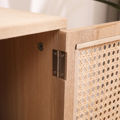 Boho Rattan TV Console – Natural Oak