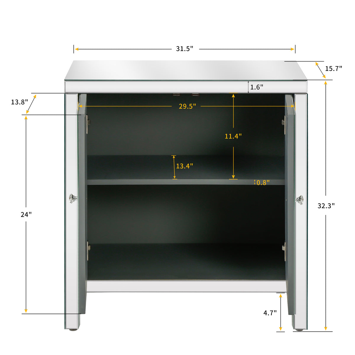 Mirrored Storage Cabinet with Diamond Frame Detailing