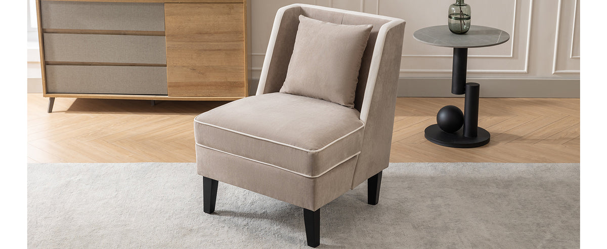 Velvet Wingback Accent Chair – Tan & Cream