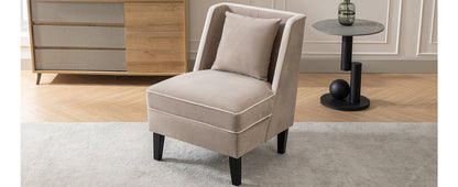 Velvet Wingback Accent Chair – Tan & Cream