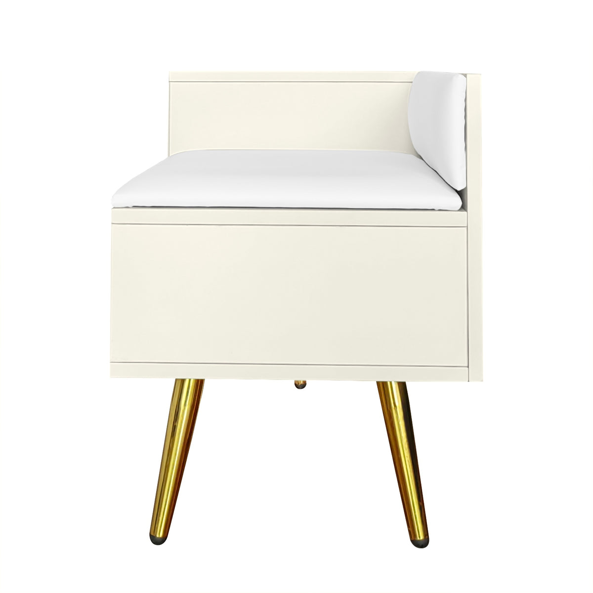 Modern Hidden Storage Bench White Upholstered Seat