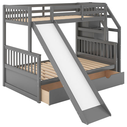 Full Bunk Bed with Drawers Gray