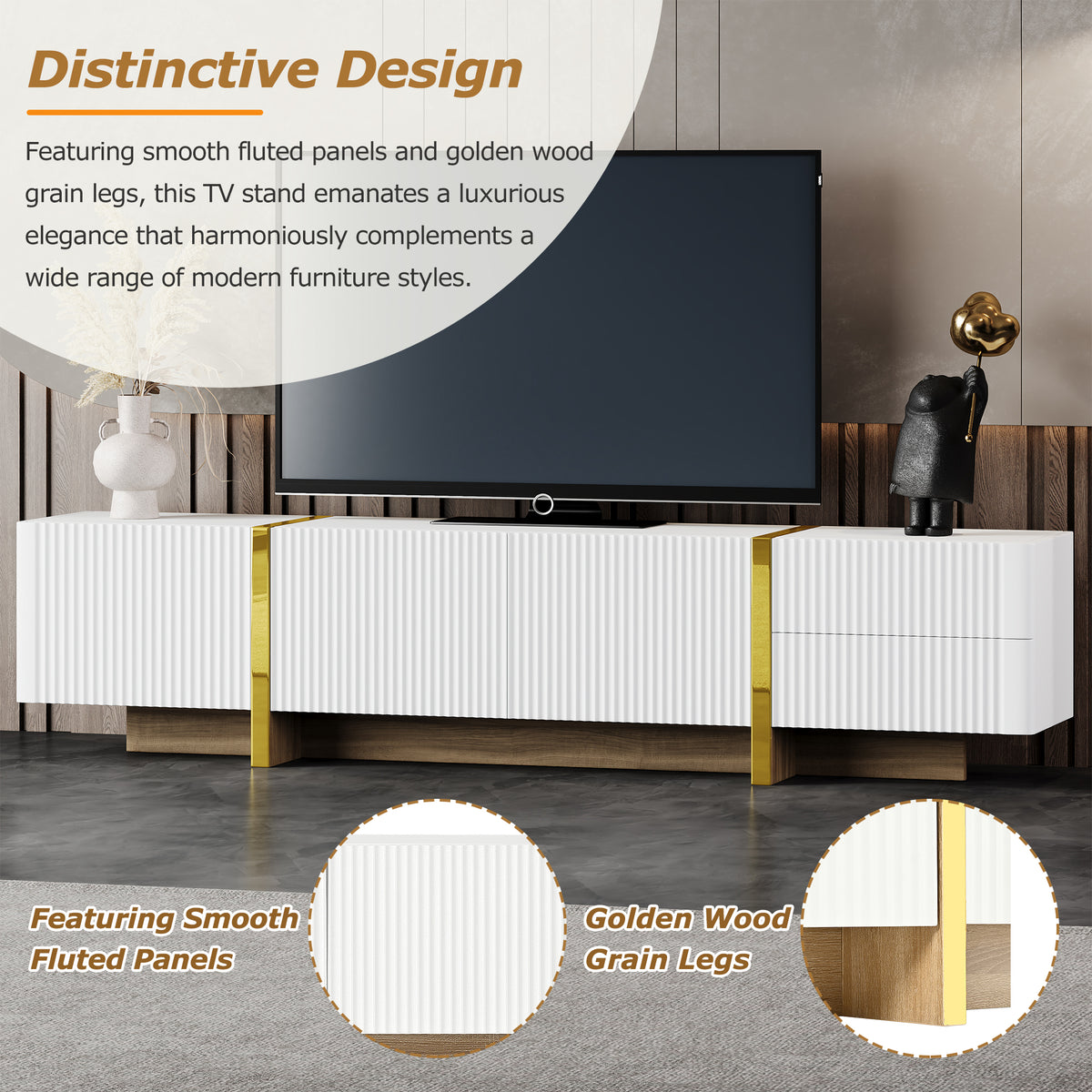 Luxury Fluted TV Stand White