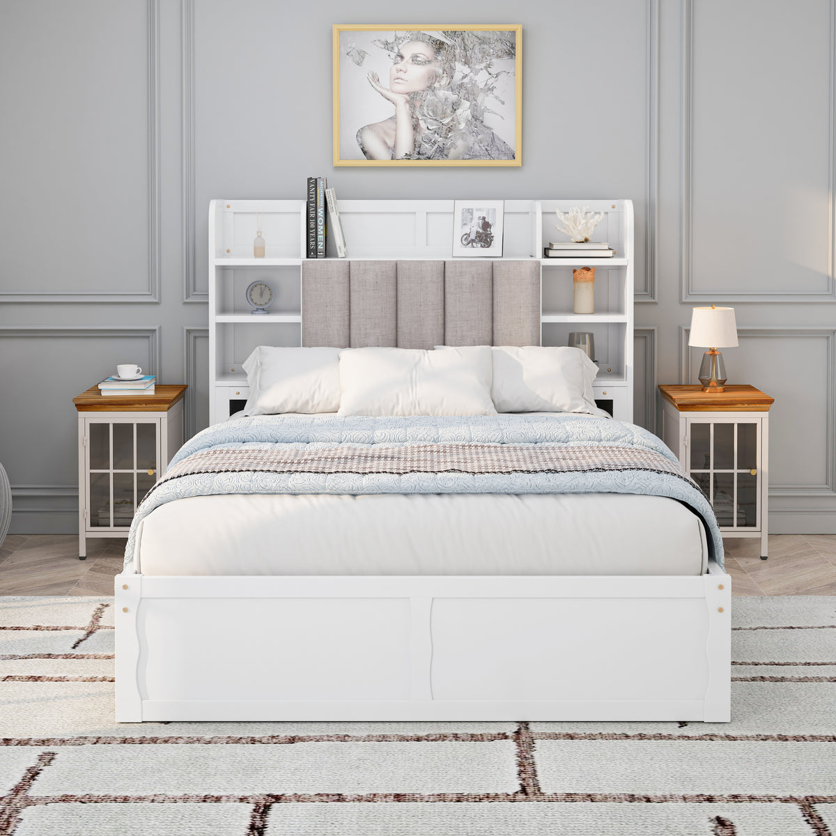 Multi-Functional Full Platform Bed with Drawers White