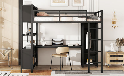 Metal L-Shaped Loft Bed – Black