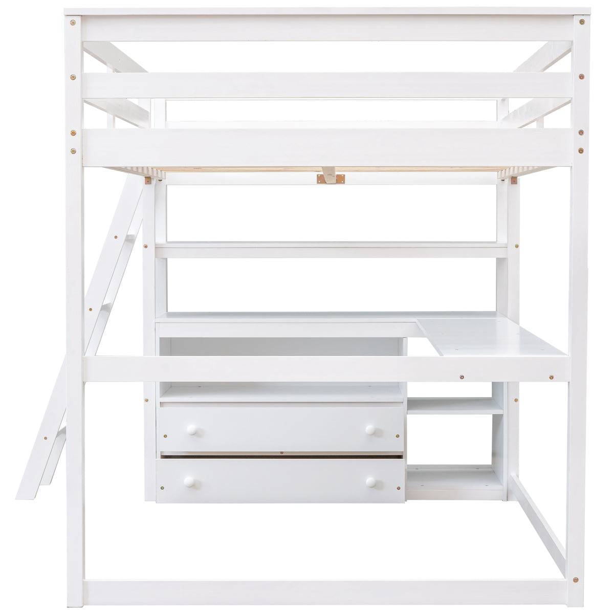 Full Loft Bed with Desk and Drawers White