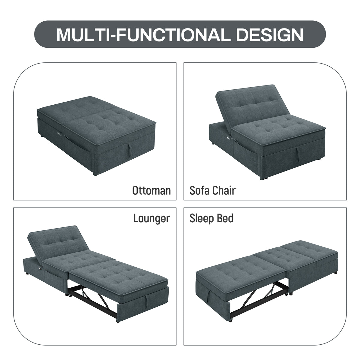 Modern Storage Ottoman with USB Port Dark Blue