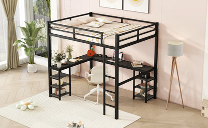Loft Bed with Ladder and Guardrail Black