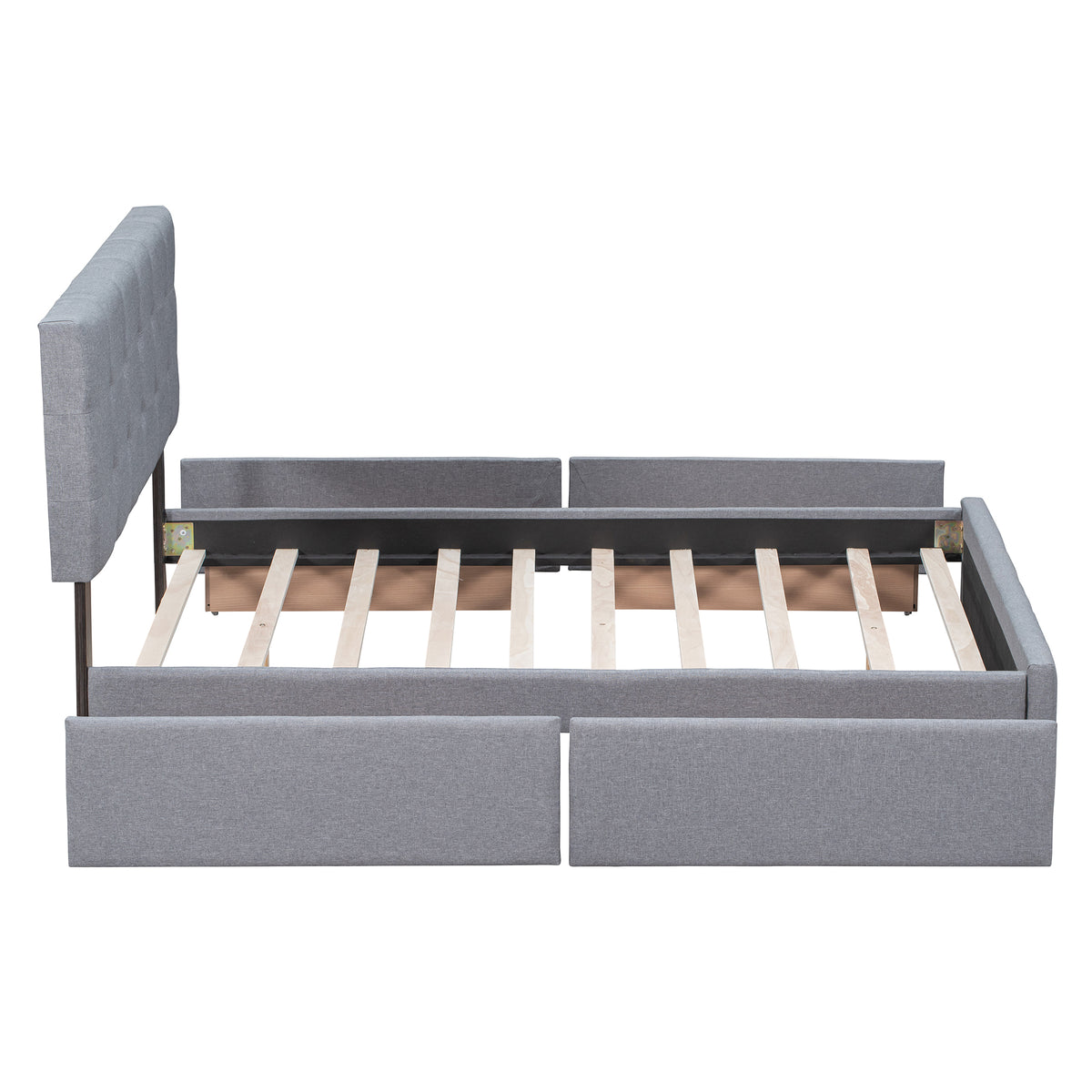 Upholstered Platform Bed with Drawers Light Gray