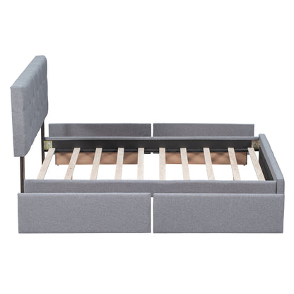 Upholstered Platform Bed with Drawers Light Gray