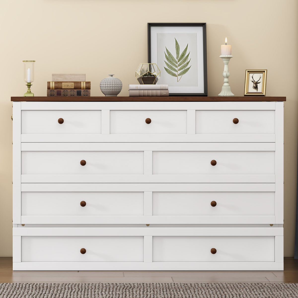 Pine Murphy Bed Queen White Walnut