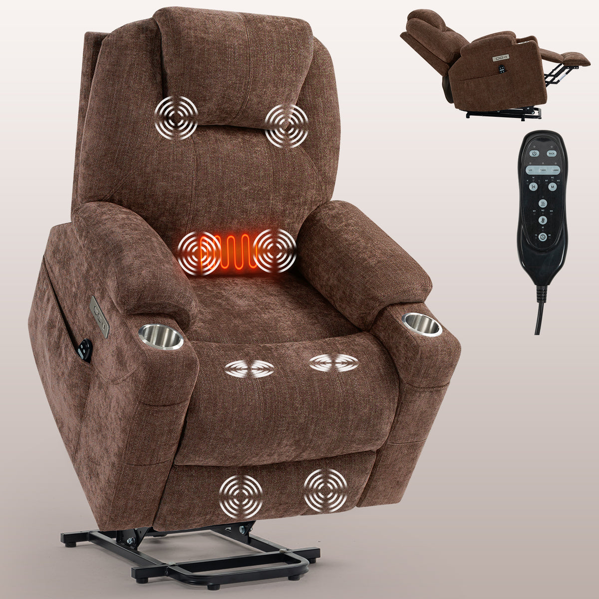 Chenille Power Recliner Chair 350LB Capacity