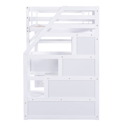 Twin Loft Bed with Storage Staircase White