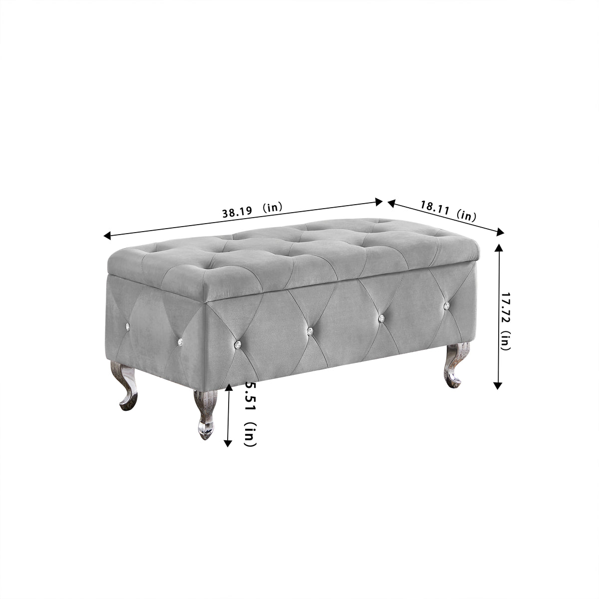 Flip-Top Storage Bench with Velvet Seat Gray