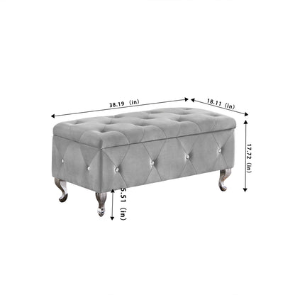 Flip-Top Storage Bench with Velvet Seat Gray