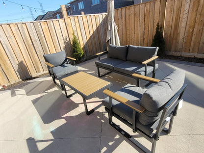 VAKKER  Modern 4 Seater Aluminum Patio Set with Polywood Coffee Table CHARCOAL GREY CUSHION