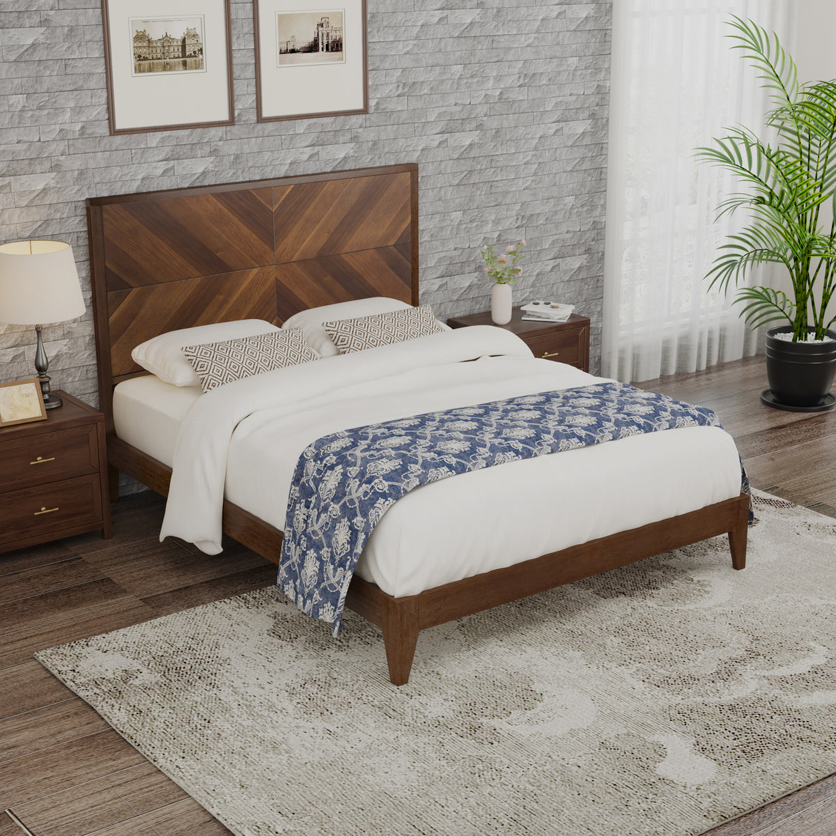Mid-Century Platform Bed Walnut Queen