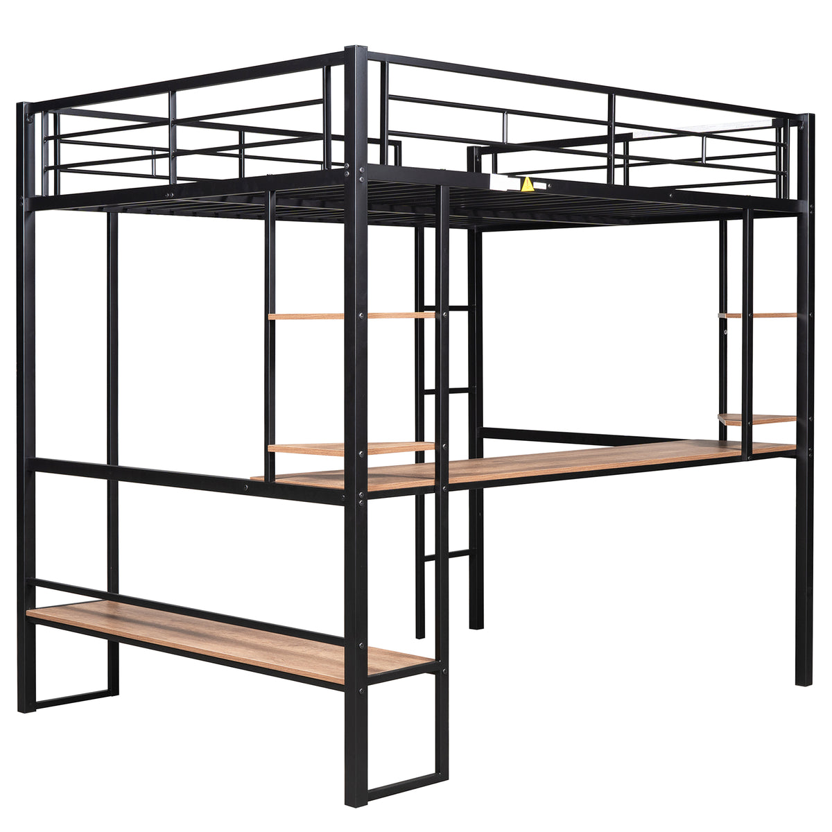 Full Loft Bed with Shelves and Desk Black