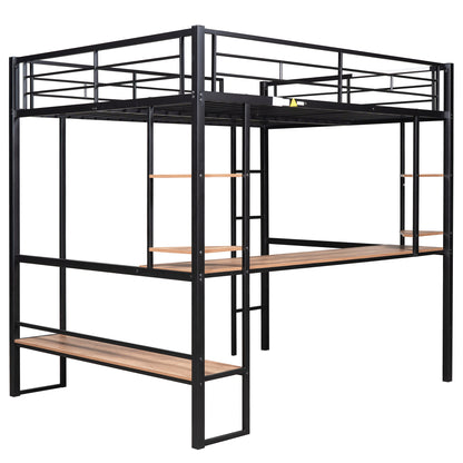 Full Loft Bed with Shelves and Desk Black