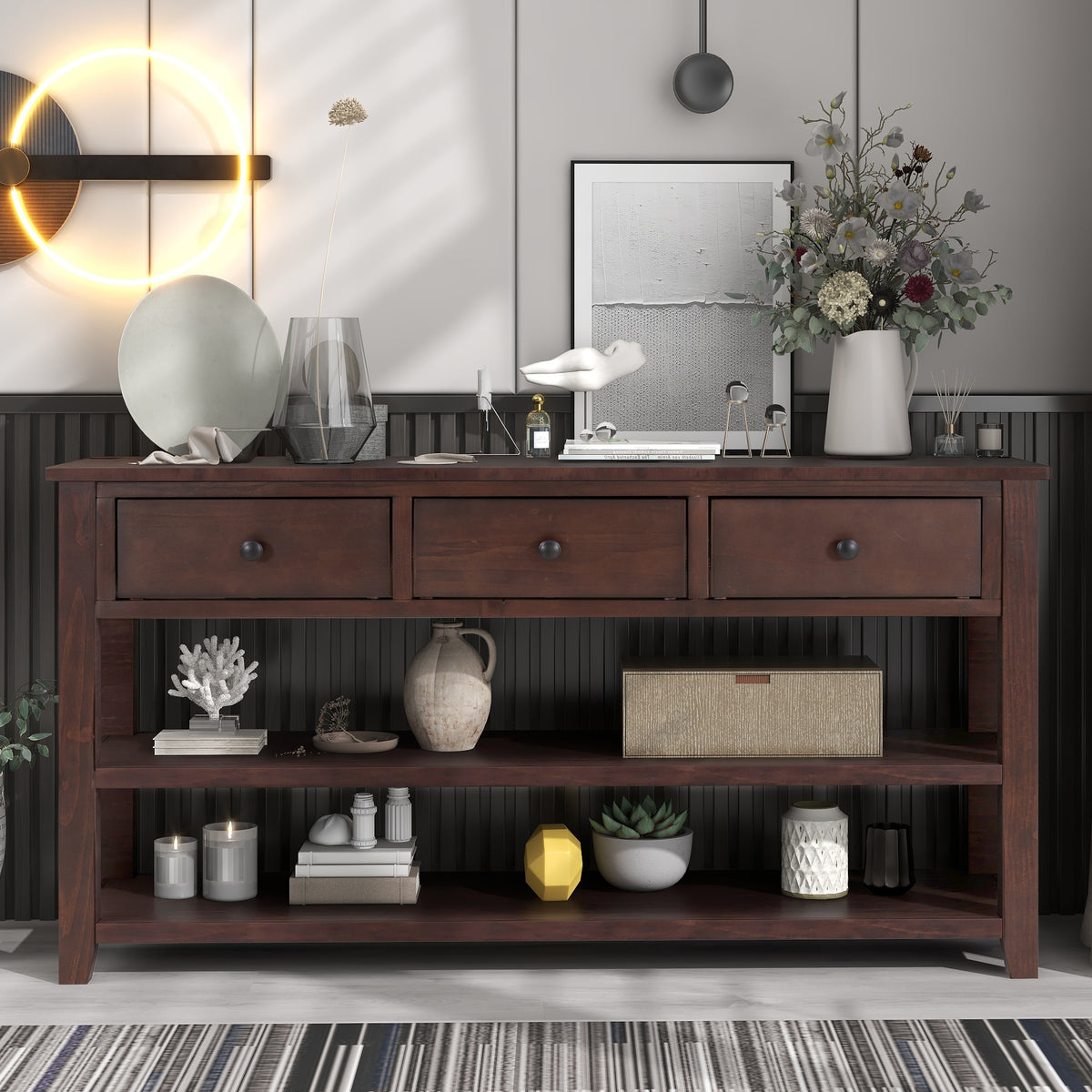 Retro Wood Console Table – Espresso Finish