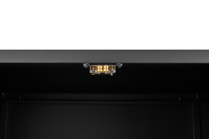 Black Mobile Copier Cabinet – 2-Door Steel File & Printer Stand with Locking Wheels