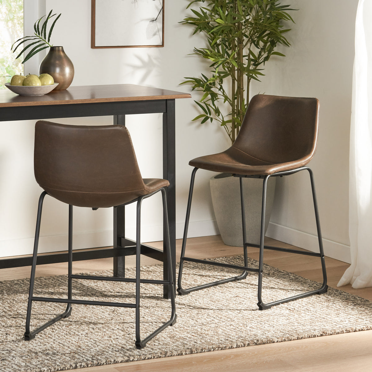 Vintage Brown Counter Stool Set (2 pcs)