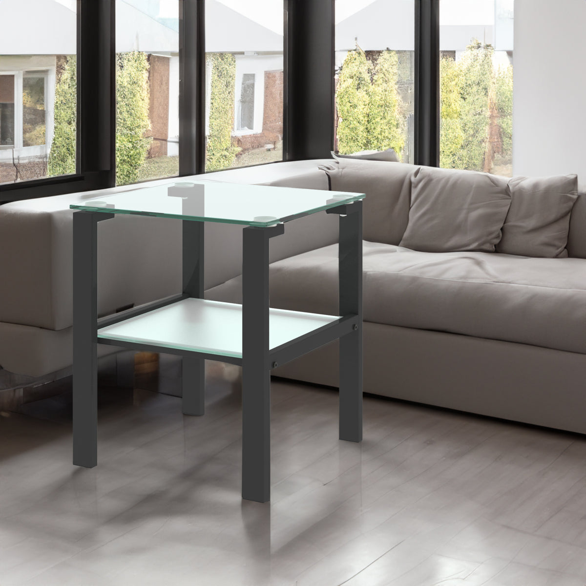Two-Layer Glass Tea Table – Black Finish