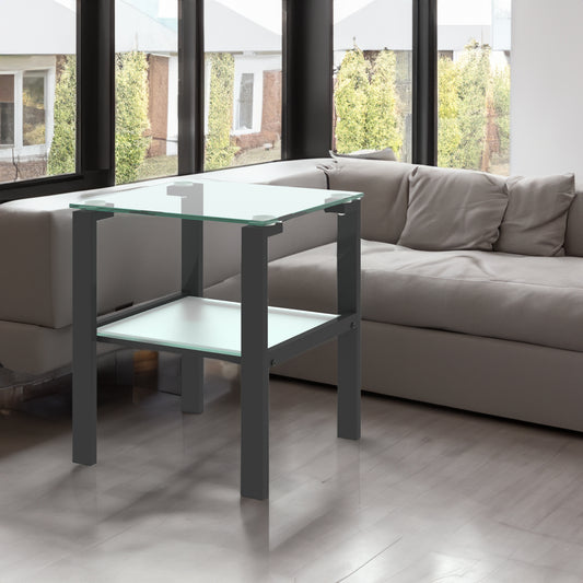 Two-Layer Glass Tea Table – Black Finish