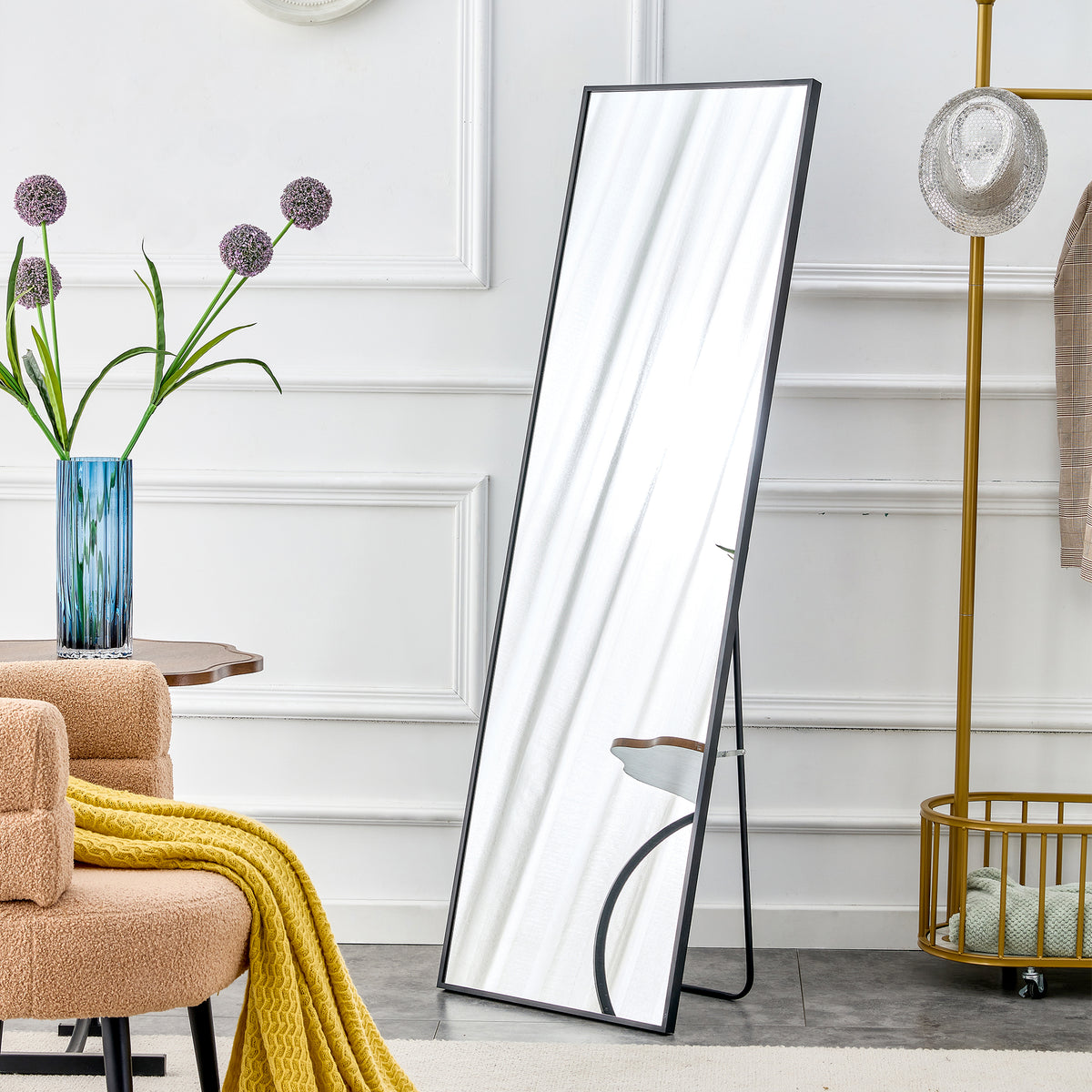 Full-Length Aluminum Mirror 65 x 23 Black Frame