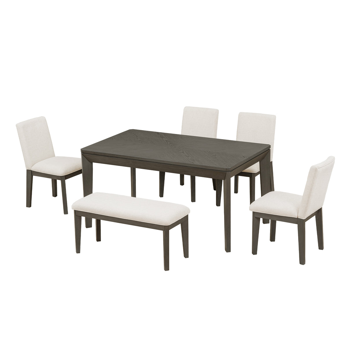 6-Piece Farmhouse Dining Set Beige Gray
