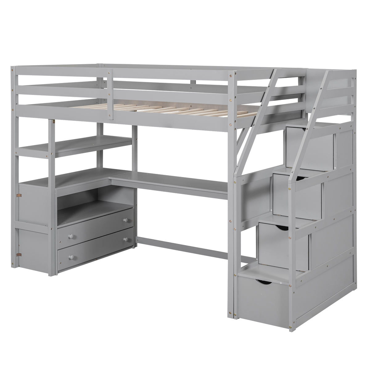 Twin Loft Bed with Storage Gray