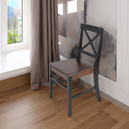 Roshan Farmhouse Dining Chair Set (2 pcs) – Black/Walnut