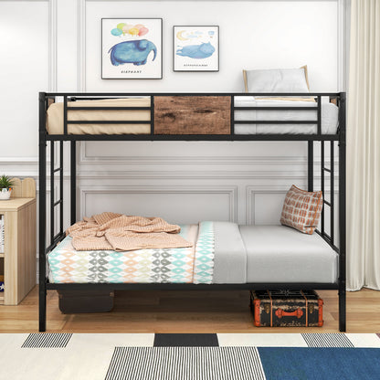 Metal Twin Bunk Bed with Ladder Black