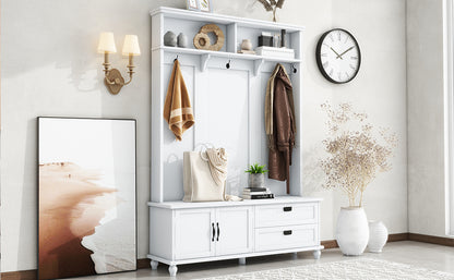 Modern Hall Tree with Drawers White