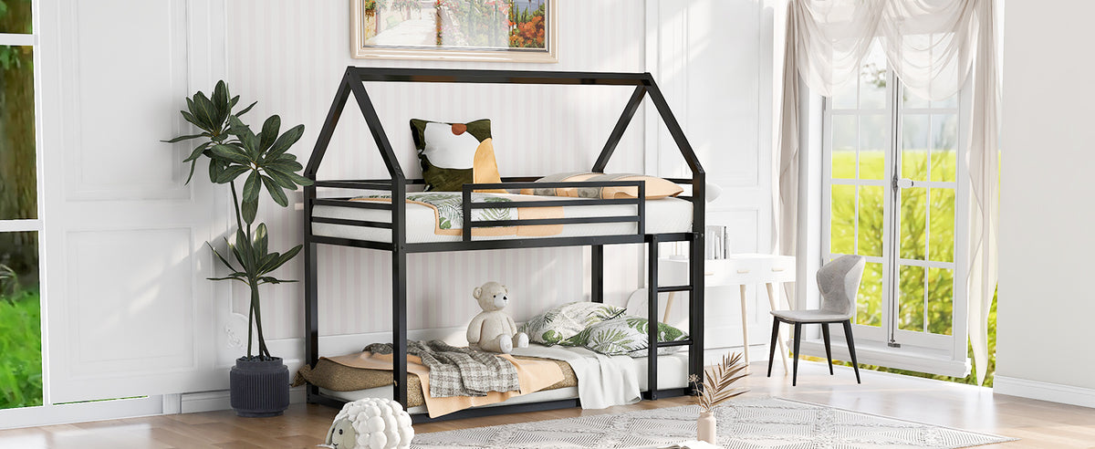 Twin House Bunk Bed Black