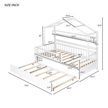 Twin House Bed with Trundle White